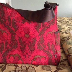 OiOi Hobo Bag Diaper Bag Waterproof Red Damask Floral Shoulder Bag, LN